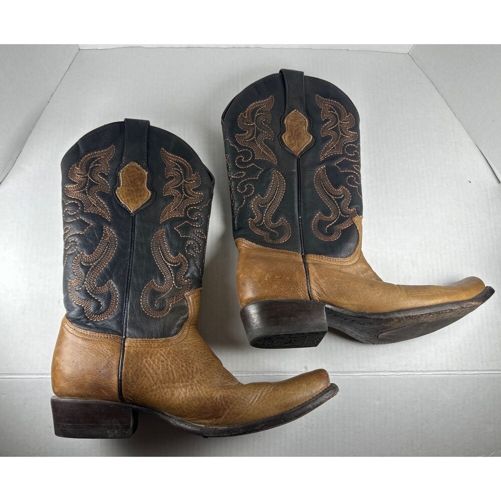 Gold Rush Cowboy Western Boots Black Brown Made In Mexico Size 27.5 MX / 8.5 US